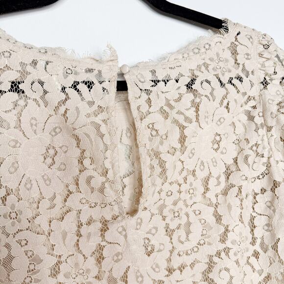 Joie XSmall XS Cream Mushroom Fanny Sheer Lace Top Ruched Sleeves Keyhole Back - Picture 5 of 9